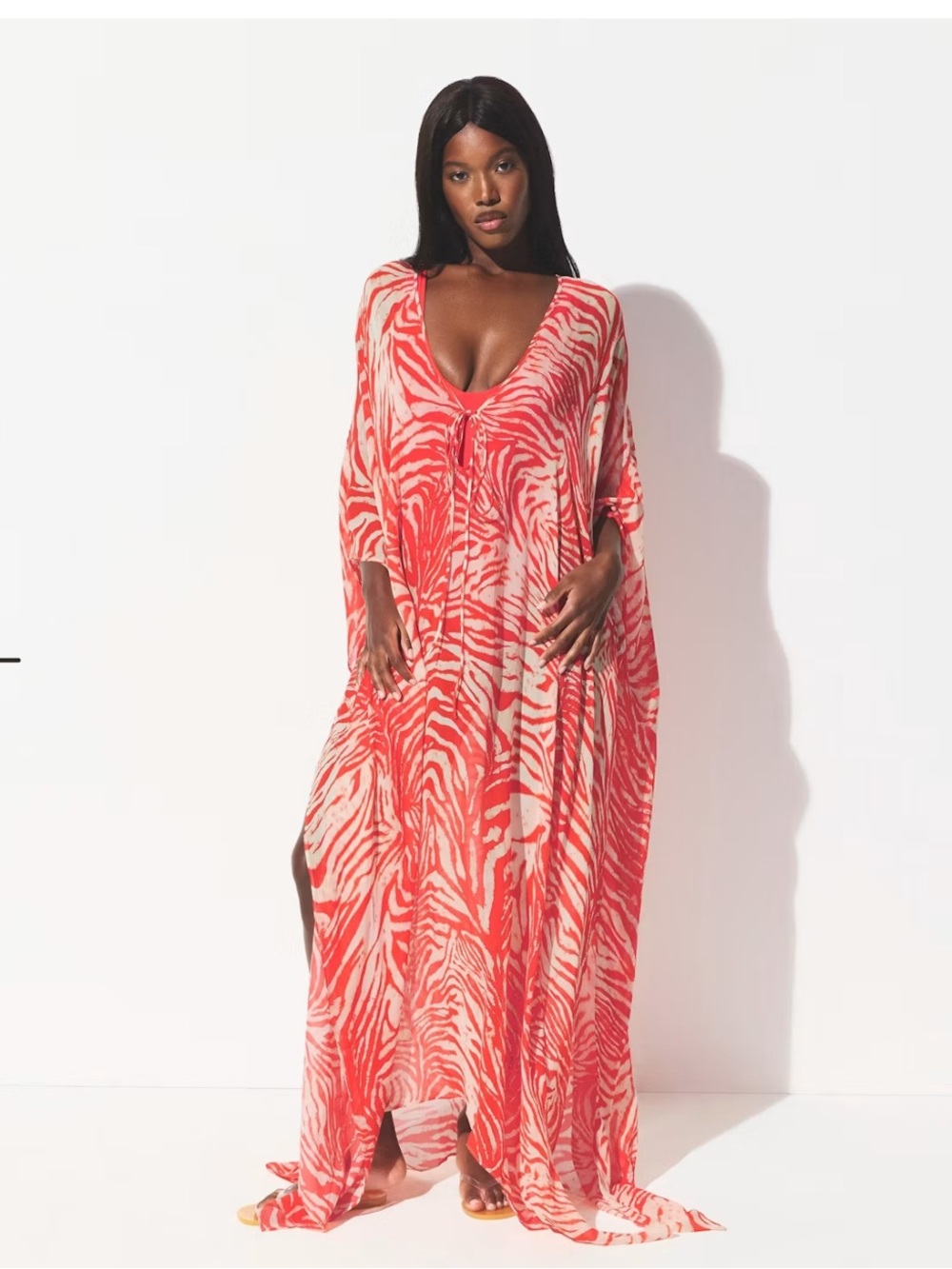 SKIMS Sheer Long Kaftan - Carmine Zebra Print